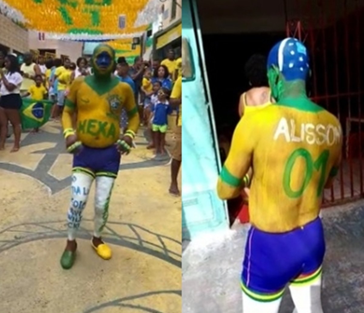 Com o corpo todo pintado de verde e amarelo, baiano espera hexa da Seleção