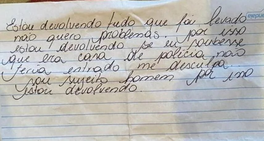 Após furto em casa de delegado, ladrão deixa bilhete: "Se eu soubesse, não teria entrado"