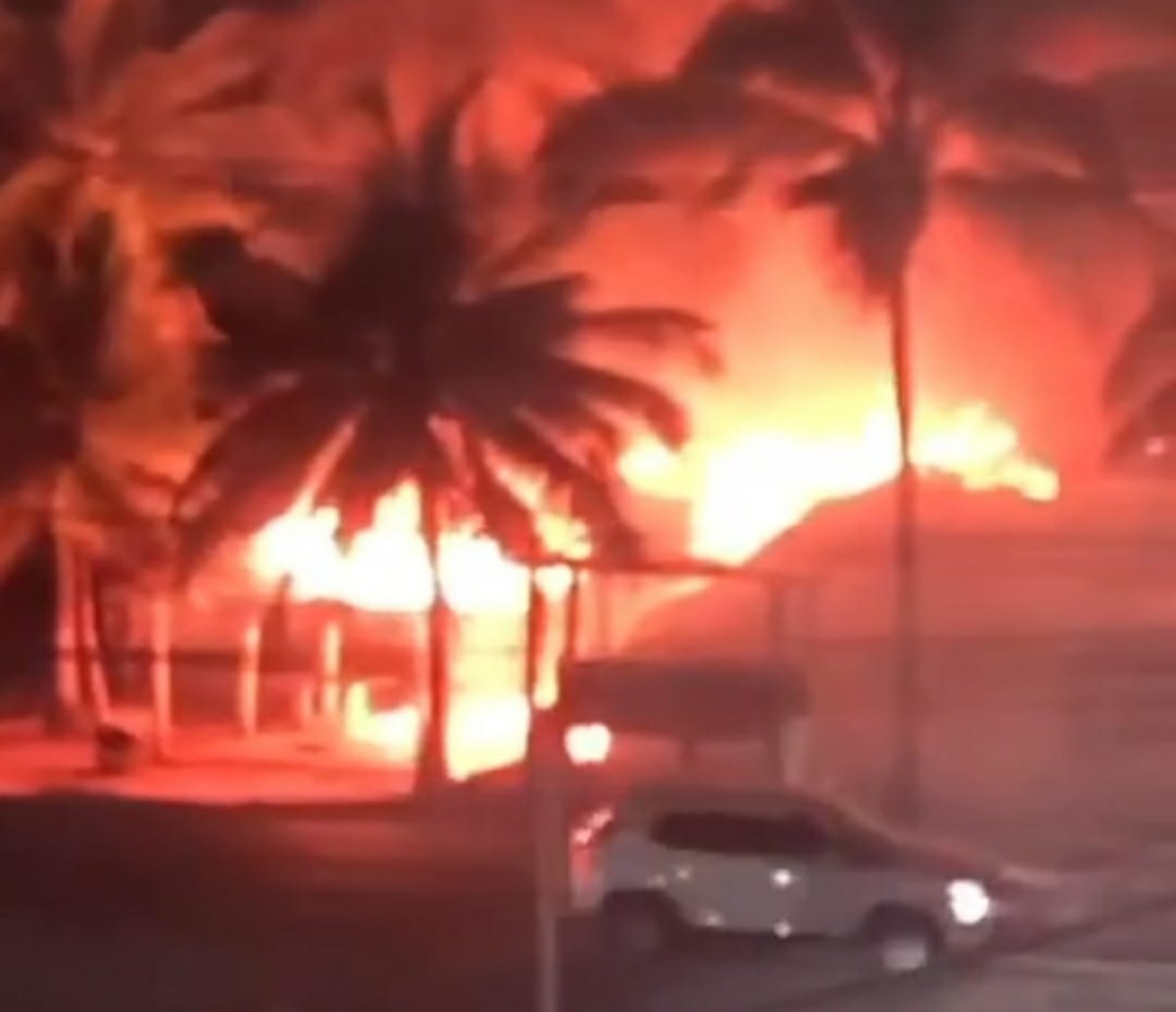 Cabana de praia pega fogo em Ilhéus e chamas atigem coqueiros; veja vídeo  