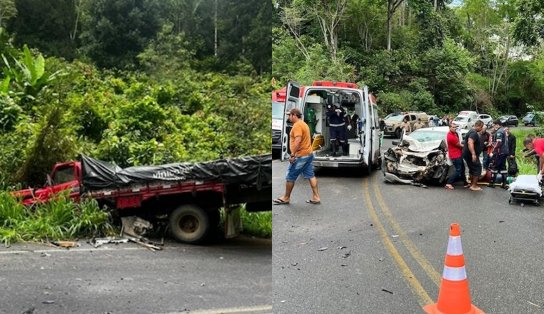 Acidente entre caminhão e carro de passeio deixa uma pessoa morta no sul da Bahia