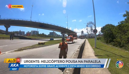 Corpo de Bombeiros pousa helicóptero na Paralela para resgatar homem que sofreu acidente