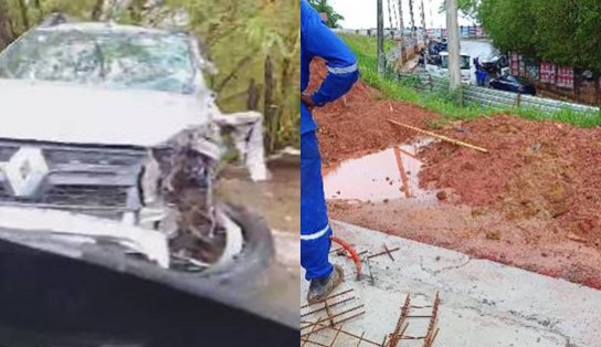 Carro fica destruído após bater em caminhão-pipa na avenida 29 de Março