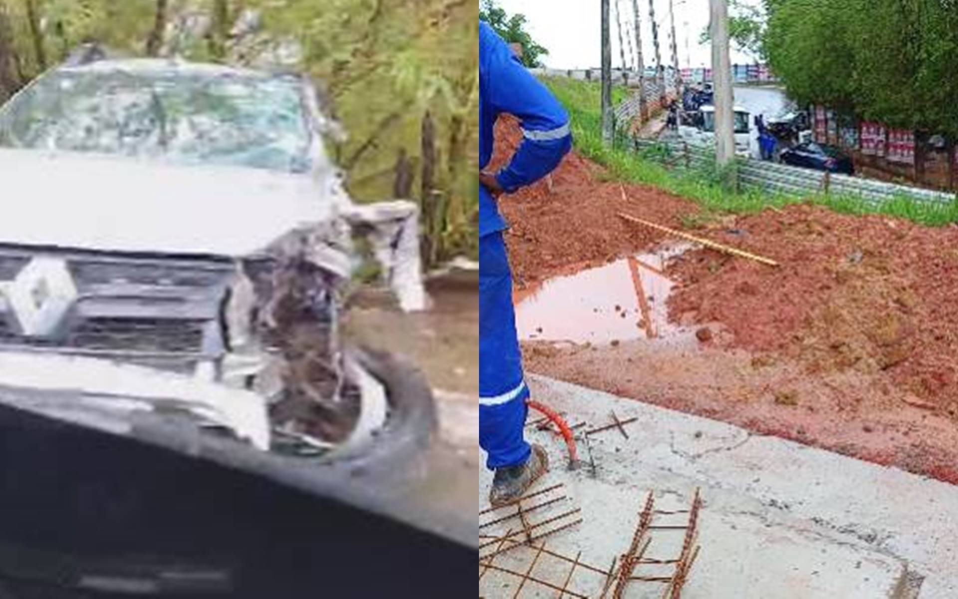 Carro fica destruído após bater em caminhão-pipa na avenida 29 de Março