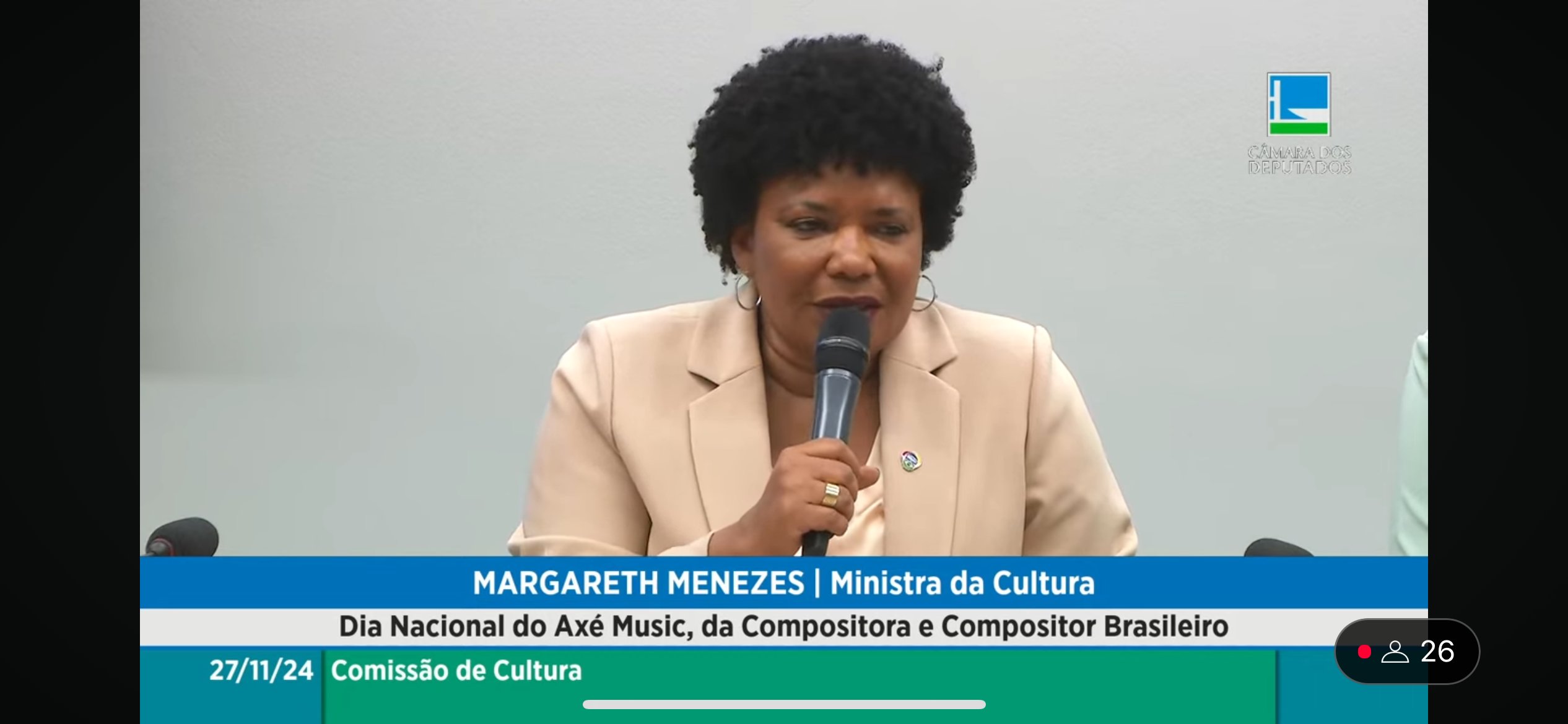 Ministra Margareth Menezes destaca importância do Axé Music em sessão na Câmara