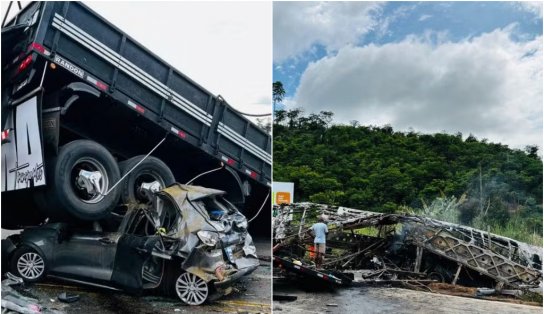 Pelo menos 30 pessoas morrem em acidente com carro, caminhão e ônibus