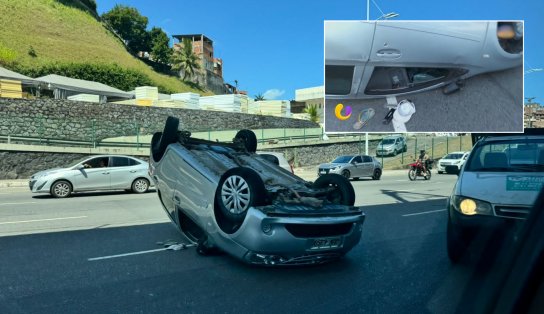 Criminosos em fuga capotam carro após arrastão na Avenida Bonocô