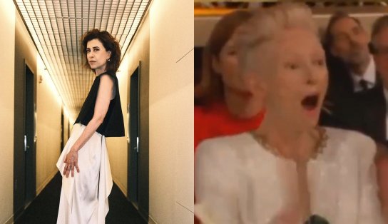 Brasileiros elogiam Tilda Swinton após reação durante vitória de Fernanda Torres no 'Globo de Ouro'