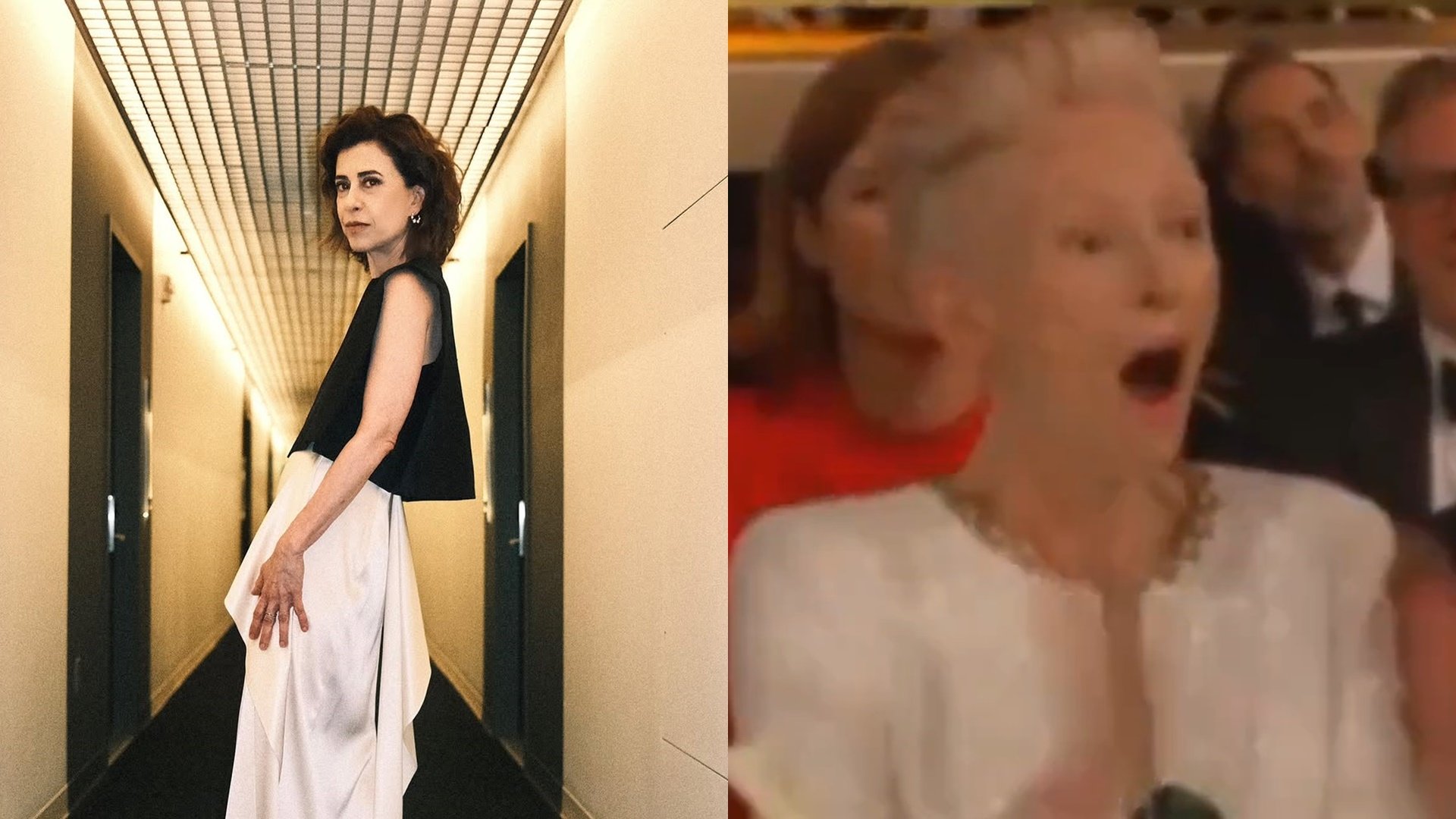 Brasileiros elogiam Tilda Swinton após reação durante vitória de Fernanda Torres no 'Globo de Ouro'