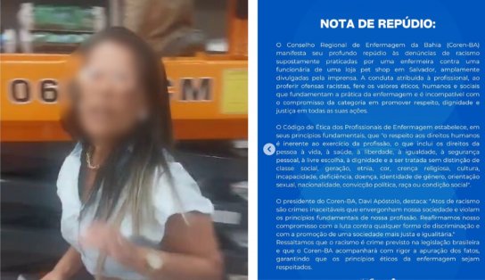 Conselho de Enfermagem da Bahia repudia caso de racismo cometido por enfermeira em pet shop 