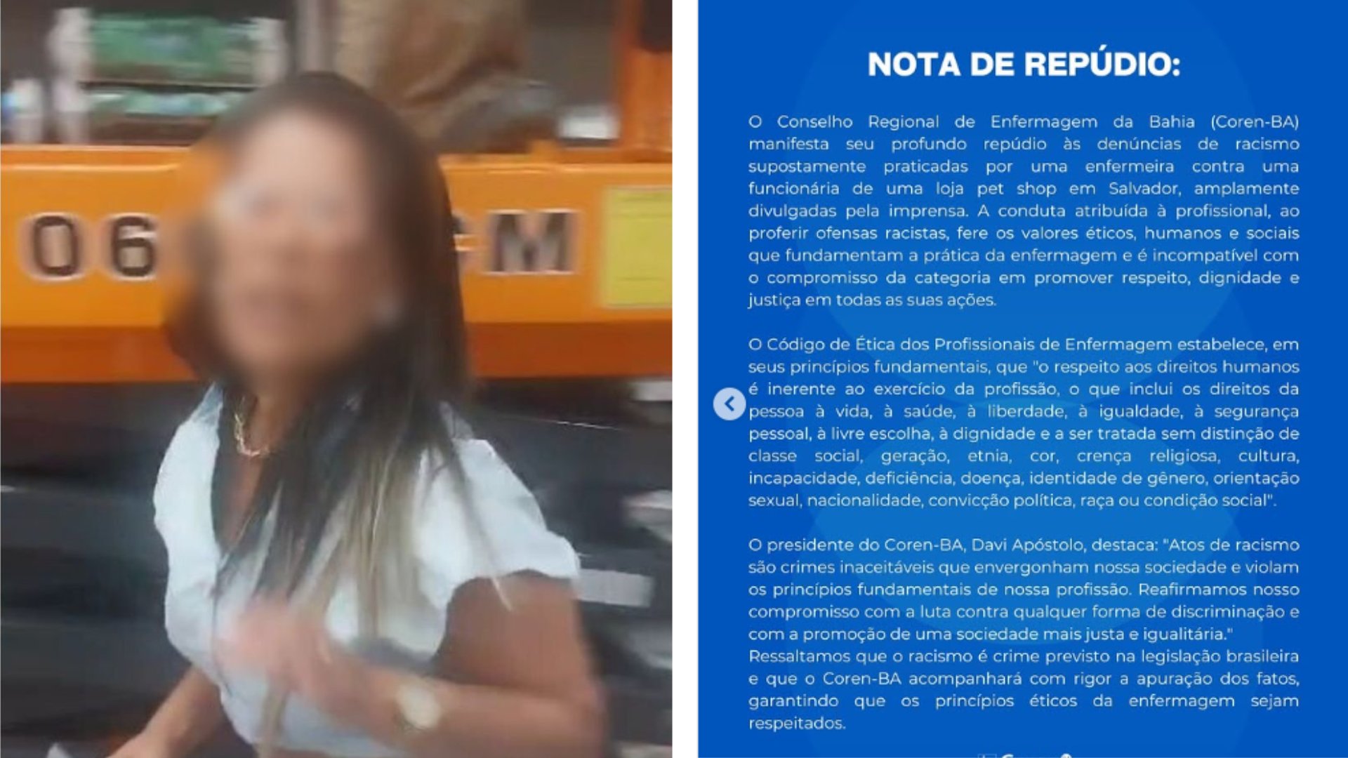 Conselho de Enfermagem da Bahia repudia caso de racismo cometido por enfermeira em pet shop 