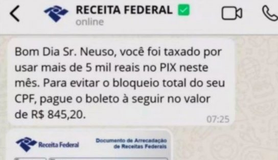 Receita alerta para golpe de taxa indevida em transações do Pix