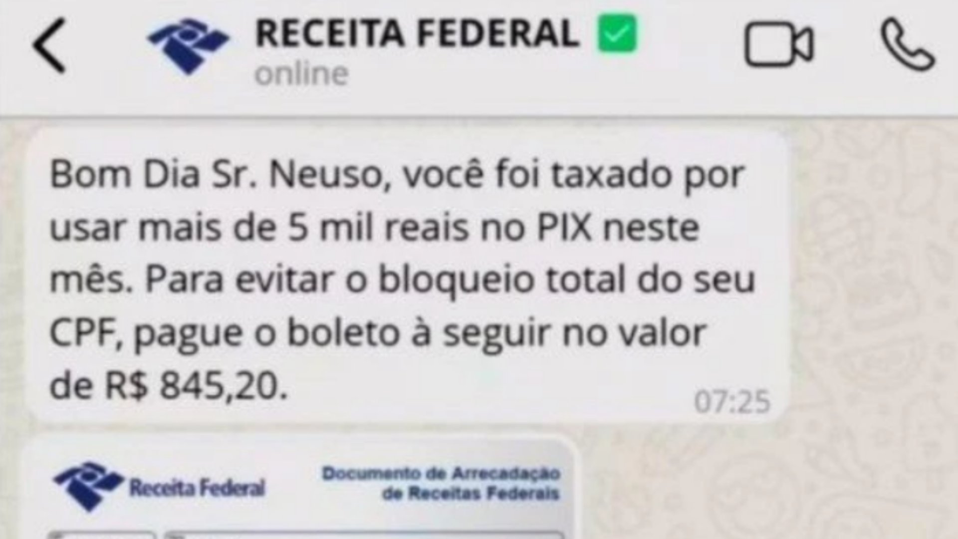 Receita alerta para golpe de taxa indevida em transações do Pix