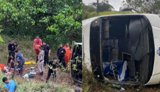 Micro-ônibus cai em ribanceira e deixa mais de 20 pessoas feridas em Catu 