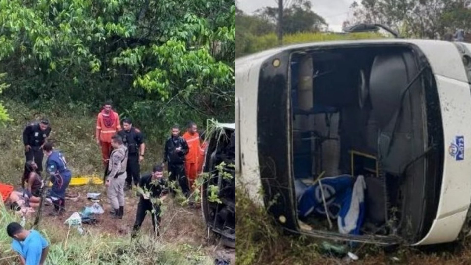 Micro-ônibus cai em ribanceira e deixa mais de 20 pessoas feridas em Catu 