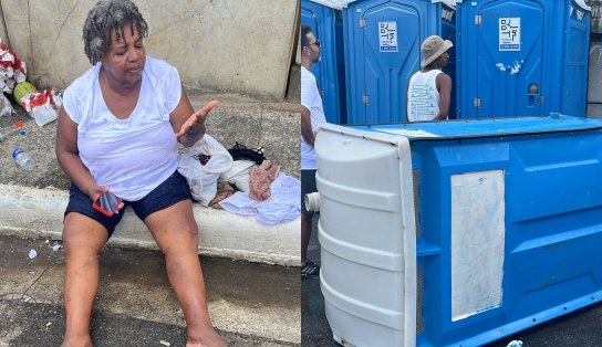 Idosa de 73 anos sofre acidente em banheiro químico no Bonfim: 'As porcarias caíram em cima de mim'