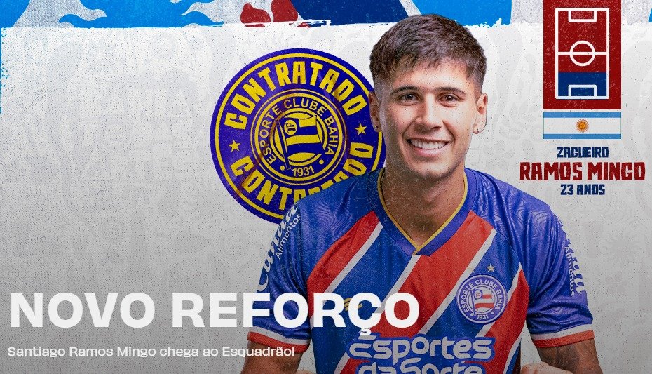 Bahia confirma a contratação do zagueiro Santiago Mingo, que assina contrato até 2029