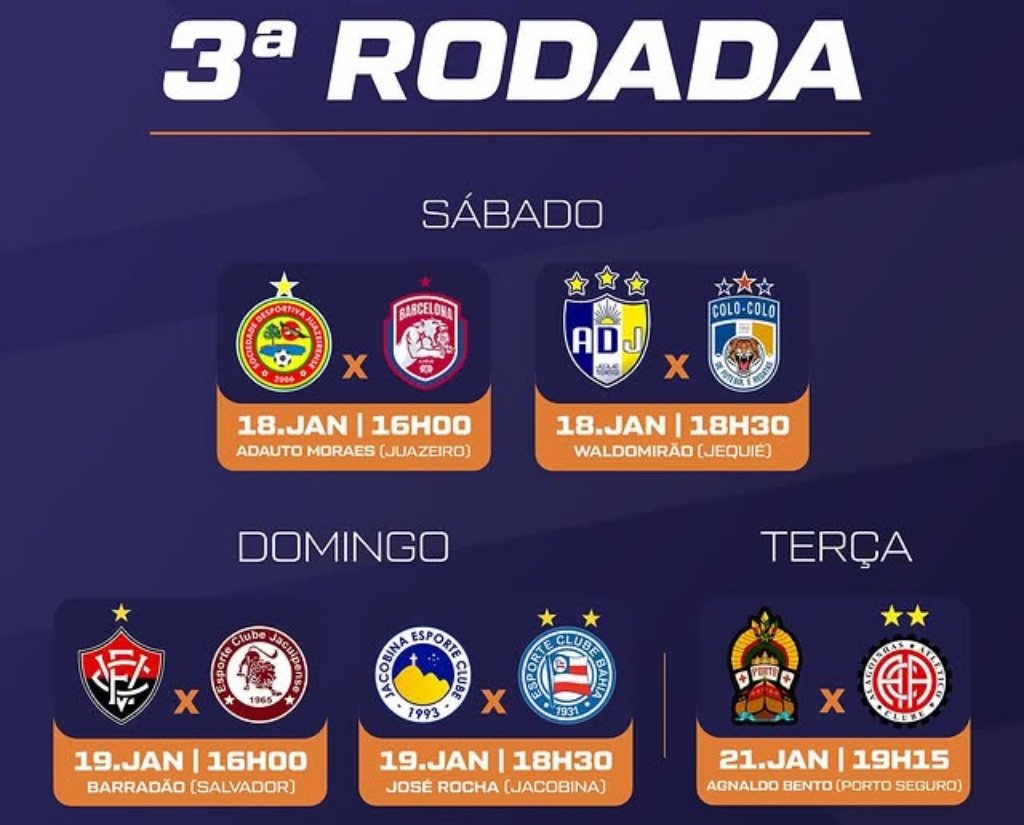 Terceira rodada do Campeonato Baiano começa com dois jogos neste sábado