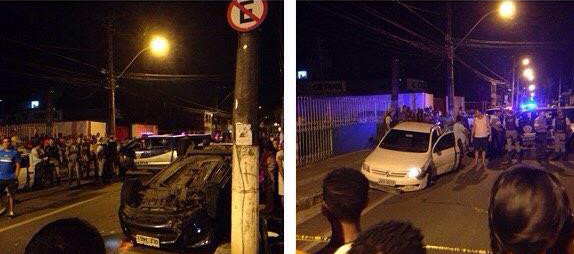 Colisão entre carros seguida de capotamento deixa 4 feridos no Bonfim; tabuleiro de acarajé é atingido