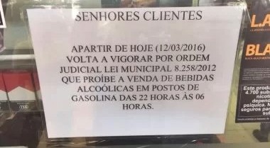 NA SECA: Lei que proíbe venda de bebida alcoólica em posto volta a vigorar