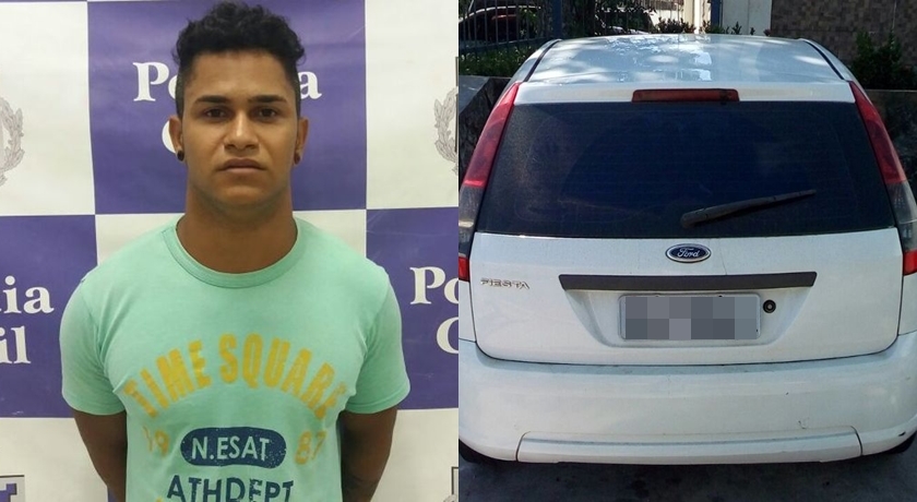 Receptador é preso com carro roubado no Centro; Veículo tinha placas adulteradas