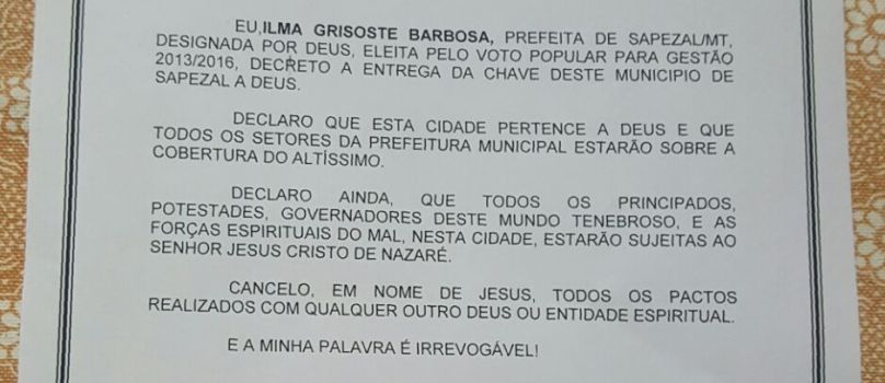 &#8220;COPIOU?&#8221;: Contra religiões, decreto do prefeito de Guanambi é idêntico a outro mais antigo do Mato Grosso