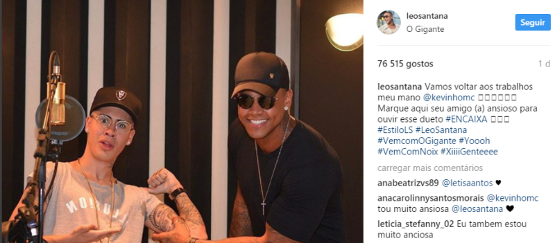 PAGOFUNK: Léo Santana publica foto de gravação de nova música com MC Kevinho