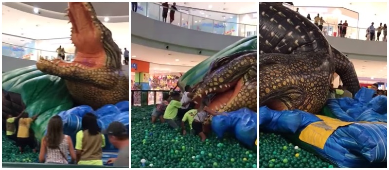 DOMINGO NO PARQUE: Brinquedo inflável gigante &#8216;desaba&#8217; e causa pânico em shopping de Salvador