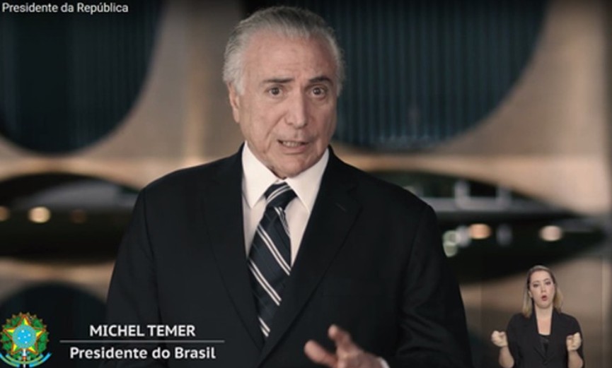 Presidente Michel Temer faz pronunciamento em cadeia nacional na noite deste domingo