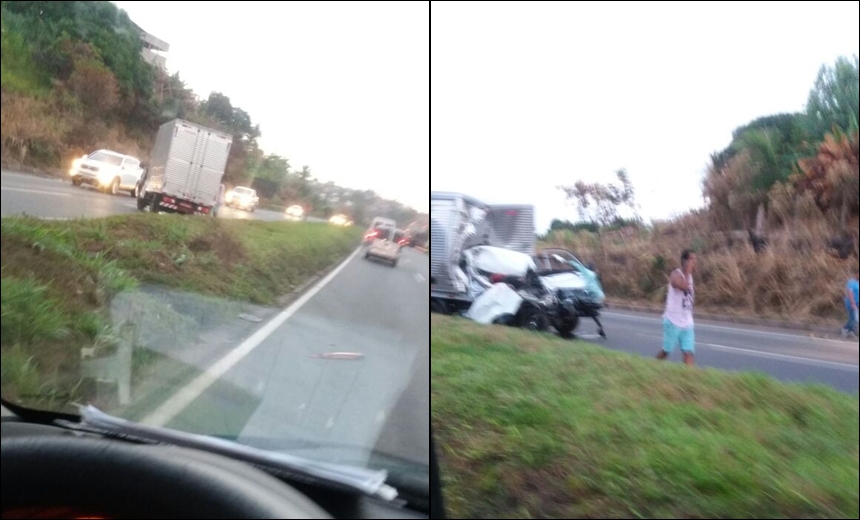 BR-324: Uma pessoa morre e outra fica ferida em acidente que envolveu dois caminhões