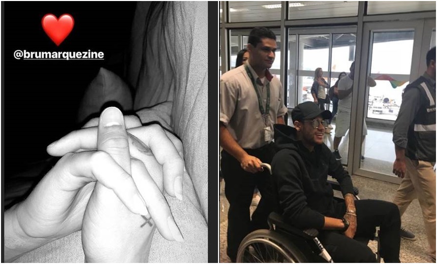 É O AMOR&#8230;: Neymar recebe a visita da namorada, Bruna Marquezine, antes de cirurgia