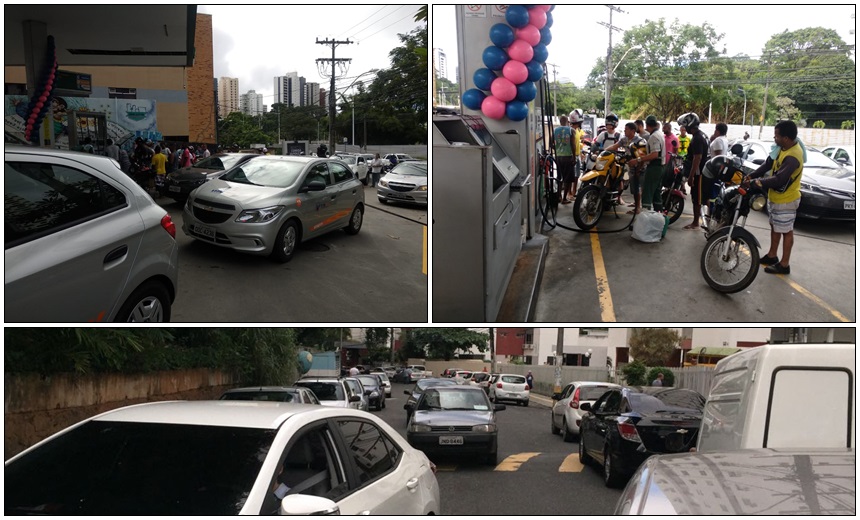 Alguns postos de Salvador recebem gasolina e veículos formam longas filas neste domingo