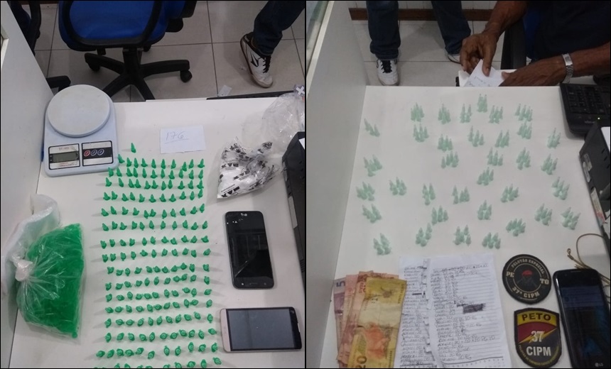 Polícia localiza com dupla de traficantes R$ 3,4 mil em pinos de cocaína no Pau Miúdo