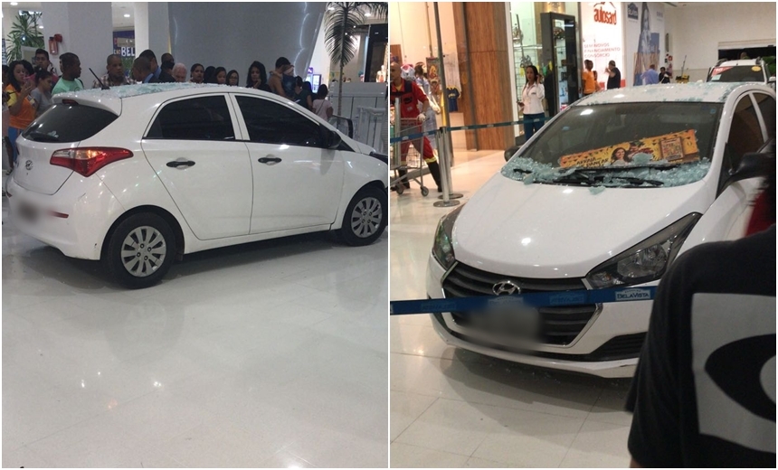 Carro invade shopping em Salvador e assusta clientes; veja vídeo