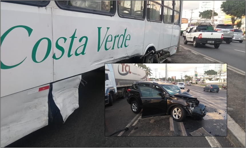 Acidente envolvendo carro e ônibus deixa feridos na Estrada do Coco