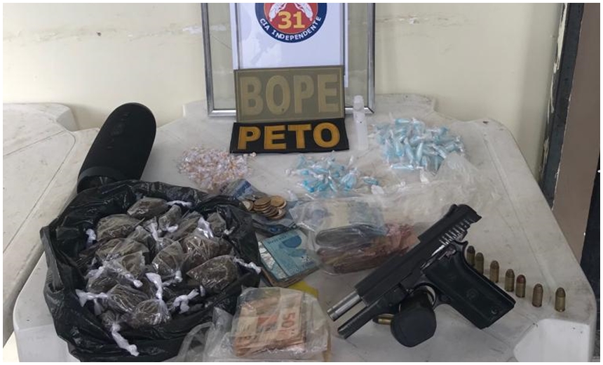 Adolescente de 17 anos é apreendido com drogas, armas e 4 mil reais em Valéria