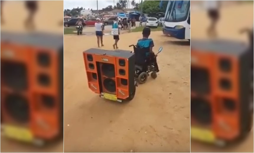 Homem faz sucesso nas redes sociais após colocar &#8220;paredão&#8221; em sua cadeira de rodas