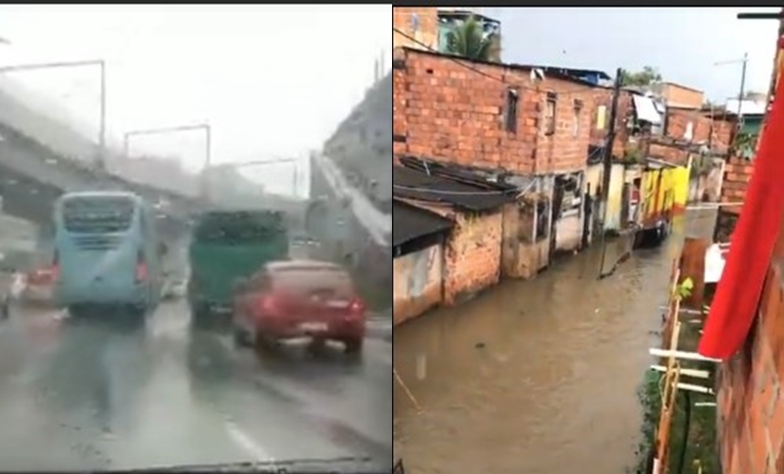 VÍDEOS: forte chuva deixa trânsito lento e ruas alagadas em Salvador