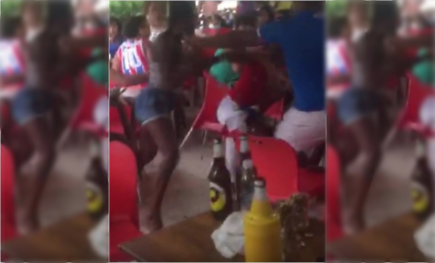 VÍDEO: briga de casal tem garrafa quebrada e correria durante jogo do Bahia, no Imbuí