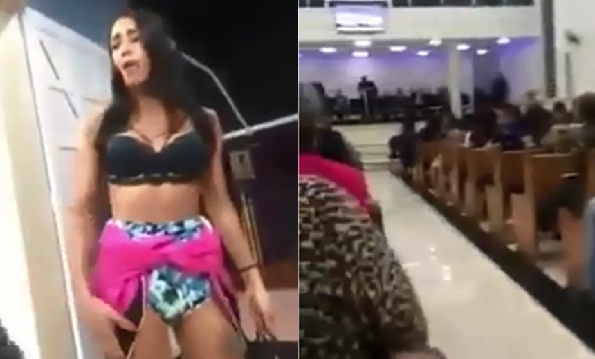 Travesti invade culto e acusa pastor de calote: &#8220;não me paga e ainda me bate&#8221;; assista