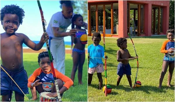 Bruno Gagliasso compartilha fotos da primeira aula de capoeira dos filhos; veja