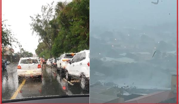 Teto de teatro é levado por forte vento na Orla: veja os estragos da chuva em Salvador em tempo real