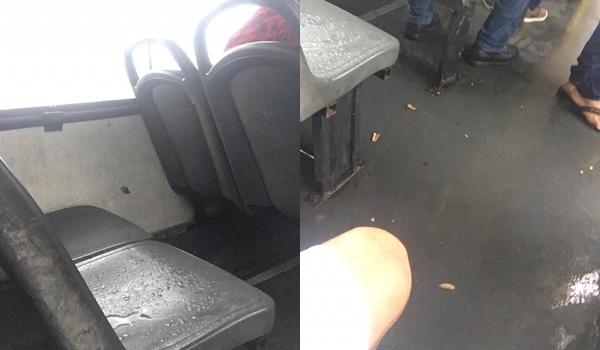 Chuva dentro do ônibus: passageiros flagram coletivo alagado em Salvador