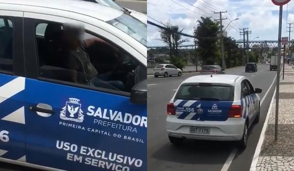 Vídeo: motorista é flagrado dormindo em carro da Prefeitura parado em área proibida na Paralela