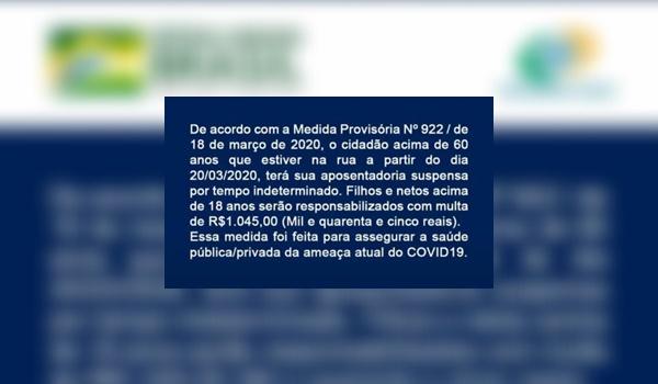 Idosos flagrados na rua durante pandemia de coronavírus terão aposentadoria cortada: verdade ou mentira?