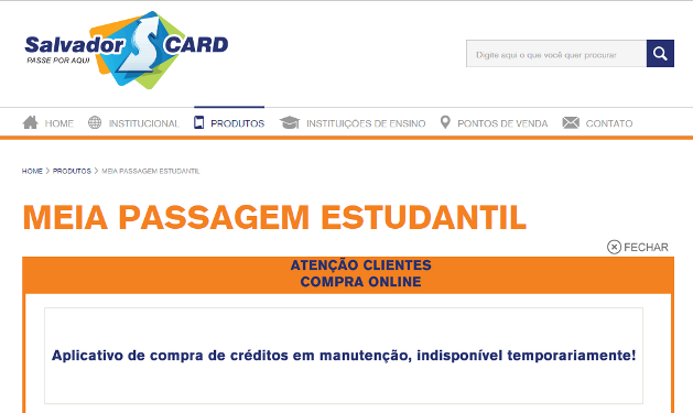 Recarga eletrônica para meia passagem de ônibus fica suspensa após falha no sistema