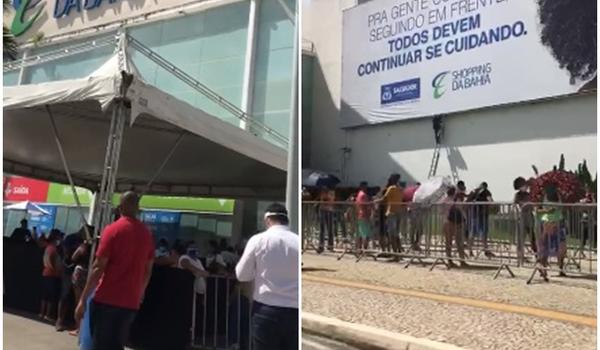 Clientes fazem filas para aguardar reabertura de shoppings em Salvador; assista 