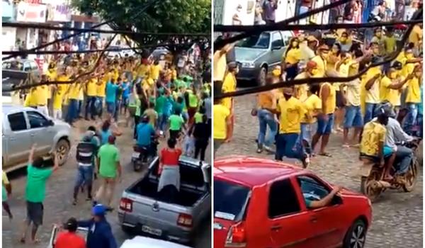 Vídeo! Caminhada de dois grupos políticos causa aglomeração em Teolândia, na Bahia 