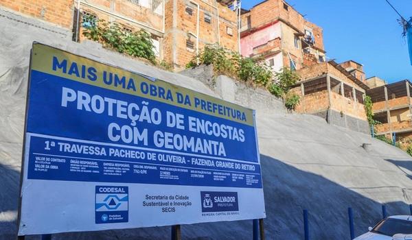 Estrutura de contenção de encosta beneficia quae 1000 moradores da Fazenda Grande do Retiro