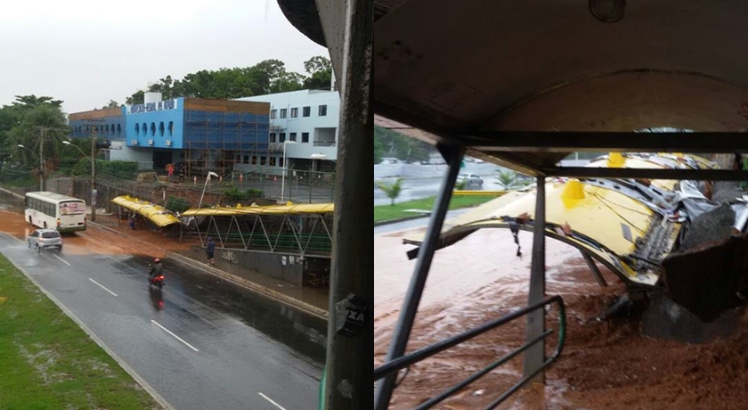 Abrigo de ônibus na Paralela será desmontado após rompimento de encosta