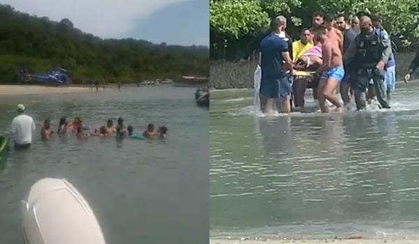 Policial militar bate a cabeça após mergulho e é socorrido pelo Grupamento Aéreo em Ilha dos Frades